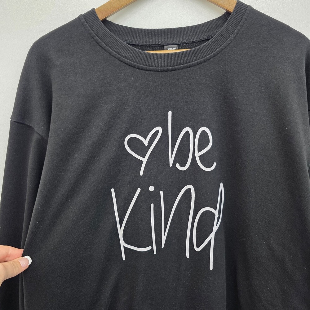 Be Kind Womens 1XL Black Graphic Sweatshirt Pullover Cozy Casual Crewneck - Picture 6 of 11